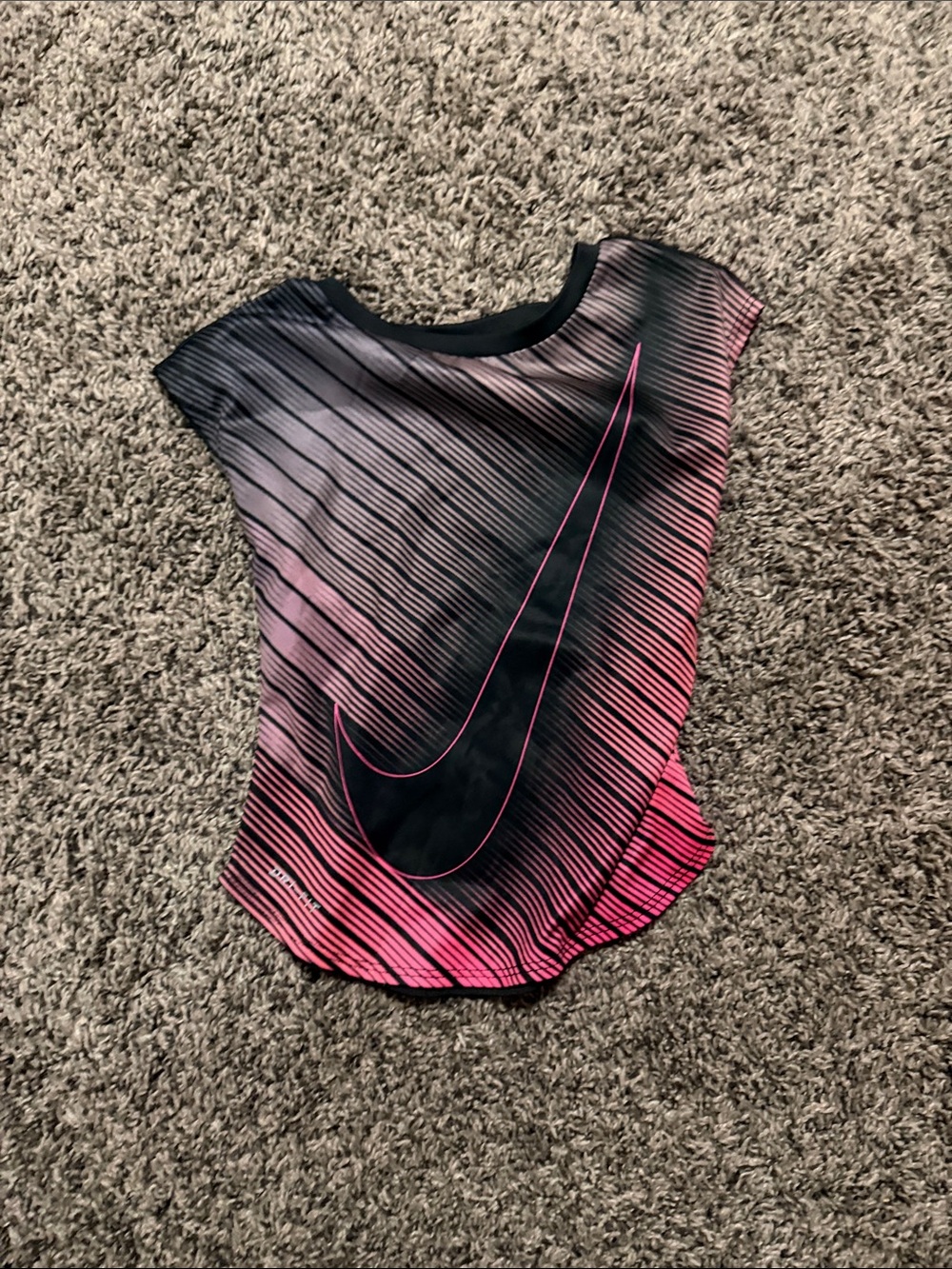 Nike Women’s Black and Pink Gradient Swoosh Tee